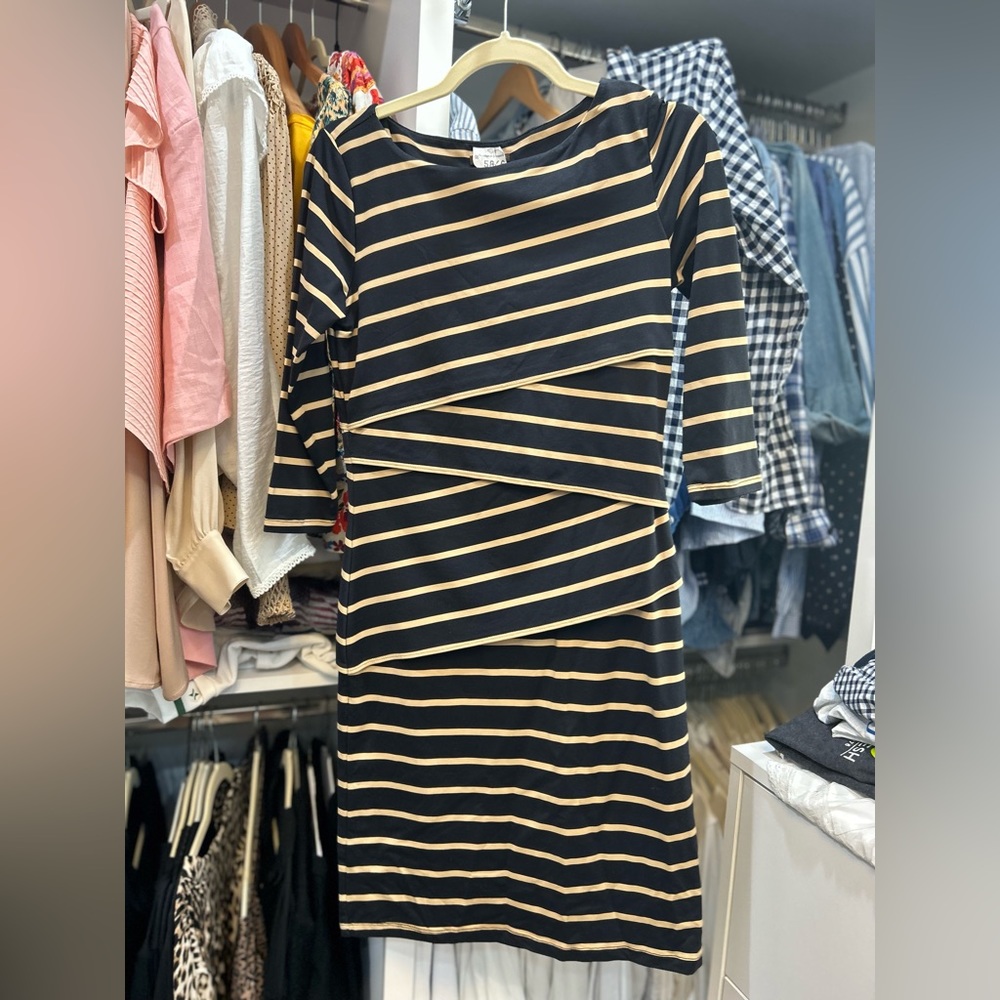 J. McLaughlin black and tan striped stretch dress
